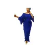Robes décontractées Femmes en mousseline de soie longue robe lâche volants plissés avec ceinture Wasit col en V longues dames africaines grande taille robe d'été de mode Z0506