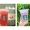 Tazze Sirena Dea Starbucks 24 once / 710 ml Tazze di plastica Bicchiere Riutilizzabile Trasparente Bere Fondo piatto Coperchio a forma di pilastro Tazze di paglia tazza 50 pezzi DHL