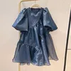 Vestidos casuais mulheres manga bolha mini vestido princesa moda temperamento solta