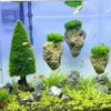 Decorations Fish Tank Suspended Stone with Moss Aquarium Decorative Aquatic Plants Landscaping Natural Avatar Effect Rope 230505