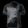 رجال Polos Viking Odin the 3D Printing Polin Polo Shirt Summer Shirt Shirtived Sleeved Street Tops Tops Man Leisure Excert