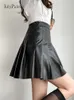 Skirts JulyPalette Spring Summer Pleated Leather Skirts Women A-line Short Skirts Streetwear High Waist Female Faux Leather Skirts 230505