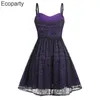 Casual Dresses Womans Vintage Skull Printed Suspender Dress Sexy Sleeveless Lace Patchwork Bandage ALine Dress Halloween Witch Cosplay Come Z0506