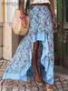 Rokken dames onregelmatige hoge taille rokken 2023 zomer Boemische lange rok zanzea bloemenprint maxi rok strand vakantie casual bodems t230506