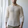 Men's T-Shirts Long-sleeved Sexy T-shirt Bottoming Shirt Fashion Woven Solid Color Mesh Knit Slim Tops Men Oversized T Shirt 230506