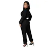 Women's Two Piece Pants Fashion Sequins Patchwork Long-sleeve Women's Two-piece Set Zip Crop Top Jacket And Trousers Casual Suit Black