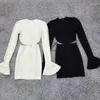 Arbeitskleider Frauen Sexy Aushöhlen Schwarz Weiß Langarm Ausgestelltes Ärmel Verbandkleid Bodycon Designer Party Set Fashion Wear