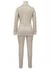 Kvinnors spårningsdräkter 2-stycken Set Women Matching Set Two-Piece kostym Blazer Jacket Top and Pants Suits Houndstooth Fashion Ladies Business Work