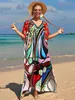Dames badmode 2023 losse boho -stijl maxi jurk afdrukken zwempak cover -up Boheemse gewaad plage kaftan strand slijtage tunieken 230506