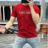 Men's Personalized T-shirt luxury Diamond Letter Design Red Male Tees Summer Trend Casual Fashion Slim Clothing Man Tops