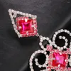 Brincos de bronzeamento exagerado rosa vermelha longa para mulheres Bohemian Crystal Luxury Jóias de casamento Brincos Rhinestone