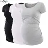 Maternity Tops Tees Maternity Tees Clothes Ropa Embarazada Shirt O Neck Tops Pregnancy TShirt Casual Flattering Side Ruching Maternity Pullover 230504