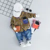 Clothing Sets Baby Boys Spring Toddler Infant Clothes Outfit Children Kids Dinosaur Plaid Shirt Jeans Casual Sportswear 230505