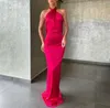 Vestidos De noche elegantes con cuello Halter para graduación, vestidos sexys largos De satén con espalda descubierta para celebridades, vestidos formales para fiesta, bata fucsia caliente 2023