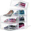 10 Pack Shoe Storage Box Clear Hard Plastic Shoe Organizer Bin Stackable Foldable Sneaker
