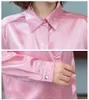 Chemisiers pour femmes chemises élégant bureau dames travail chemisier à manches longues revers boutons cachés brillant basique satin soie femme hauts 230506