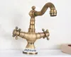 Kitchen Faucets Antique Brass Double Handle Swivel Spout Bathroom Sink And Cold Water Mixer Tap Single Hole Deck Mounted Taps Dnf601