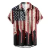 Camisas casuais masculinas 4 de julho Mens American Flag 3D Impressão masculina Independence Day Shirt Praia 3xl Botão de manga curta BLUSAS Pullover