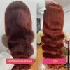 Spetsspår Brown Auburn Body Wave Front Wig Brasiliansk rödaktig transparent för kvinnor Human hår före plockad 250 densitet 230505