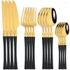 Geschirr-Sets 16-teiliges Besteckset Edelstahl Schwarz Gold Messer Gabel Löffel Besteck Luxus Geschirr Küchenzubehör