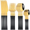 Juegos de vajilla 16 piezas Juego de cubiertos Acero inoxidable Negro Oro Cuchillo Tenedor Cuchara Cubiertos Vajilla de lujo Accesorios de cocina