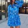 Vestidos de trabalho Mulheres Conjunto de duas peças de duas peças de manga longa Moda A-line Salia combinando terno azul curto e o melhor outono 2023