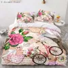 Sängkläder set Eiffeltornets täcke omslag Romantiskt par Blommande sängkläder Set King Size Microfiber France Paris CityScape Bed Set för Girl Woman 230506