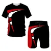 Tracki męskie Summer European i amerykańskie duże trend mężczyzn Casual Tracksuits 3D Digital Print T-Shirt Shorts Zestaw 2 sztuki 230506