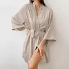 Vêtements de nuit pour femmes Sexy femmes pyjamas robe trois quarts manches évasées soie comme Homewear nuisette femme maison vêtements