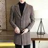 Męskie okopy 2023 jesień zima kurtka męska menu moda wełniana wełniana średniej długości płaszcz swobodny, szczupły kraciasty mężczyzna