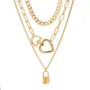 18K Plated Layered Necklace Choker Gold Filled Chain Lock Necklaces Multi Layer Necklace Jewelry For Women