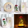 Ghirlande di fiori decorativi Romantico fiore di rosa eterna in vetro Er Beauty And Beast Lampada a batteria a LED Compleanno San Valentino Madre Dhyyl