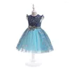 Mädchenkleider Blumenprinzessin Blaues Kleid für Mädchen Sommer Flügelärmel Shinny Party Tutu Cosplay Kostüm Kinder Kinder 4-8 Jahre Freizeitkleidung