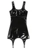 Casual Dresses Women's Sexy Patent Leather Dress Bodycon Sleeveless Wetlook Latex Leather Mini Dress with Clips Rave Party Club Dance Dresses Z0506