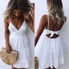 Casual jurken witte kanten jurk vrouwen sexy boho zomer strappy long maxi jurken vrouwelijk v nek feest strand strand zonsondergang zwart geel roze z0506