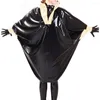 Casual Dresses Vestidos Wetlook Pvc Leather Hooded Zip Loose Dress Black Patchwork Batwing Long Sleeve Women Faux Latex Club Party Costume