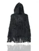 Foulards femmes véritable véritable fourrure tricotée Poncho cape avec des glands à capuche dame Pashmina châles femme Wrap VF7020