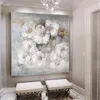 Pinturas Gran flor blanca abstracta Aceite grueso sobre lienzo Pintado a mano Imagen de arte de la pared para la decoración del hogar sin marco