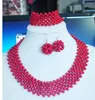 Collier boucles d'oreilles ensemble de haute qualité vin perles de corail rouge bijoux de mariage cadeau femmes 18"