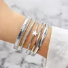 Bangle Fashion Simple Silver Color Charm Cuff Bracelets For Women Star Love Set Open