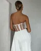 Abito da sposa moderno a sirena senza spalline Perle che borda Backless Boho Abiti da sposa in raso morbido Party 2023 Robe De Mariee Abiti da Noiva