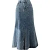 Jupes Été femmes fente mince version coréenne de jupe taille haute Stretch mi-longue jupe Jeantail mode jupe en jean classique 230506