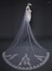 Veli da sposa NZUK Bianco Avorio Lungo Bordo intero Paillettes Velo da sposa in pizzo Uno strato Tulle Accessori Veu De Noiva