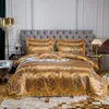 Conjuntos de cama Luxo Estilo Europeu 4 Pcs Conjunto de Cama Suave Suave Ouro Cetim Jacquard e Borda de Renda Duveta Capa Conjunto de Folha de Cama Conjunto Fronhas 230506