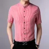 Camisas casuais masculinas FIT 2023 Marca de verão Slim Men Mandarin Collar Cola Coreana Manga Curta Listrada Moda Menina Designer Roupa dos Meninos