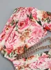 Casual jurken zomer bloemenprint een schouder maxi jurk sexy diagonale nek lange mouw holle out ketting split long jurk avond feestjurk z0506