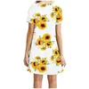 Lässige Kleider Mode Damen Kurzarm Kleid Sunflower Bedruckt O Hals Damen Lose 2023 Sommer Freizeit Bequem