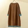 Casual Dresses Corduroy Vintage Patchwork Women Ethnic Pockets Long Dress For Sleeve Party Clothing