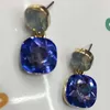 Orecchini pendenti YaYi Opalescenza bianca Orecchini con strass in vetro blu Moda femminile Gemme in oro antico lunghe per le donne