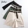 Short Femme Jielur Allmatch 4 Couleur Unie Ceintures Casual Aline Taille Haute Slim Femme Chic SXXL Dames Bas 230505